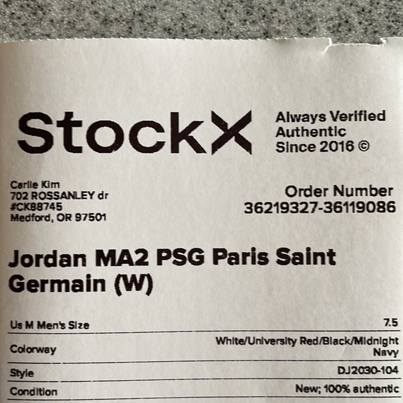 WOMEN’S JORDAN MA2 PARIS ST GERMAINE (PSG)  7.5 WITH BOX - Picture 8 of 9